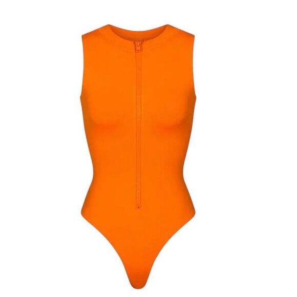 SKIMS Zip Front Sleeveless One Piece Orange NWT - Picture 1 of 9